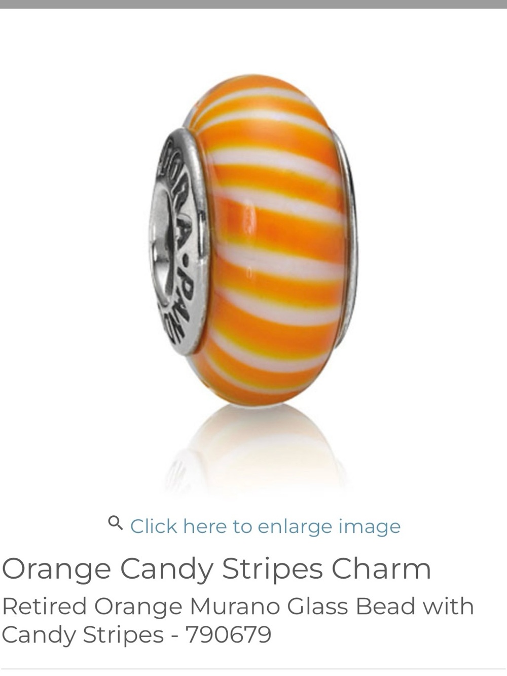 Authentic Pandora Orange Candy Stripes Charm
Retired Orange Murano Glass